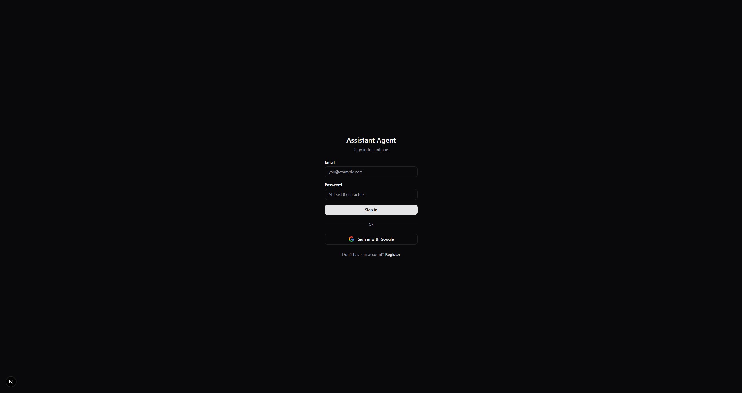 Login page with Google sign-in
