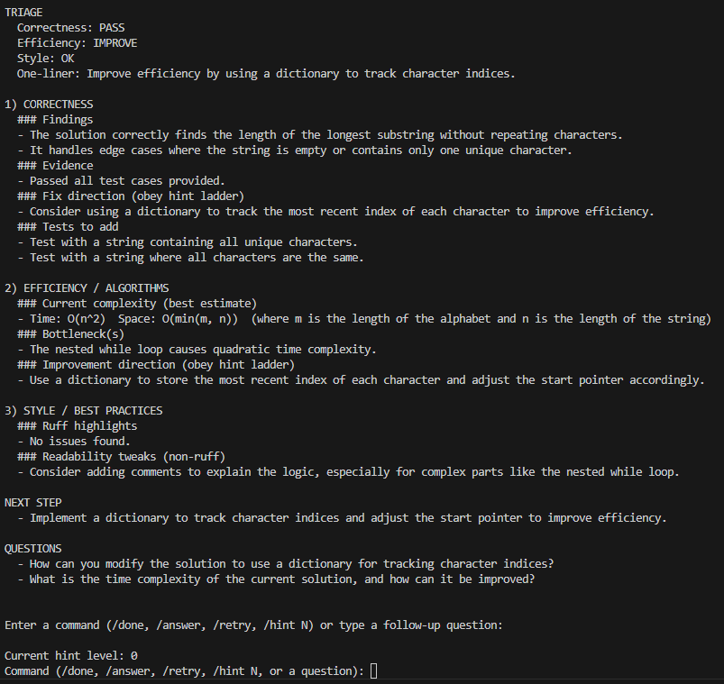 Hint level 0 feedback