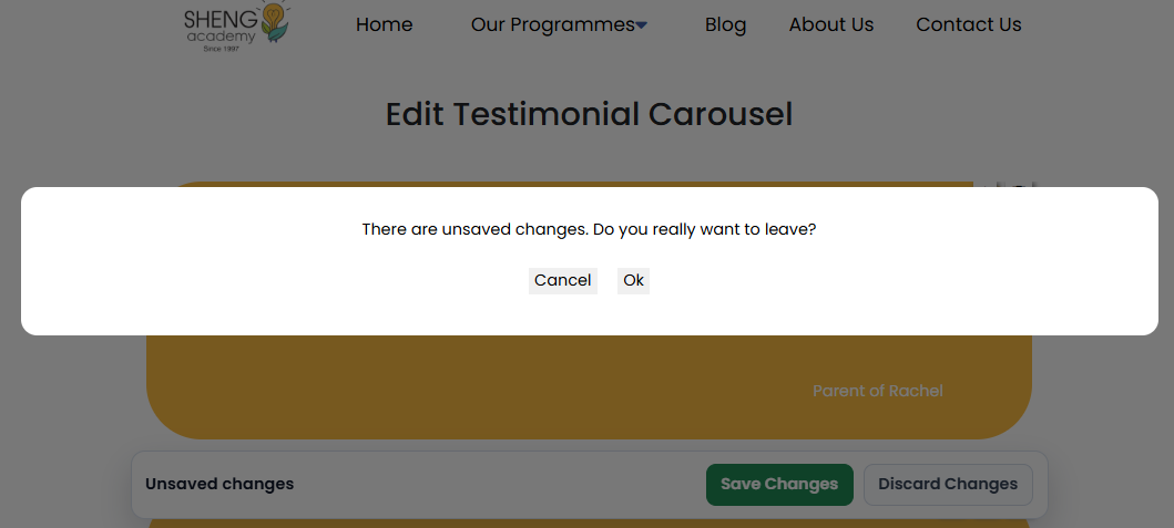 Unsaved changes warning